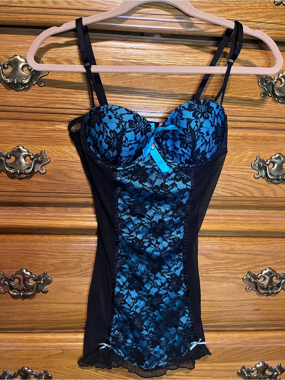 Native Intimates Blue and Black Lace Bustier Bodysuit